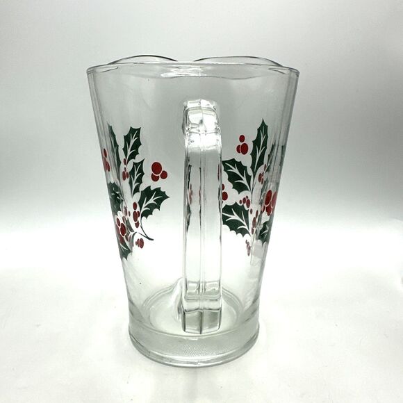 Vintage Crisa Glass Pitcher w/ 5 Glasses HOLLY'S & BERRIES - Picture 4 of 13